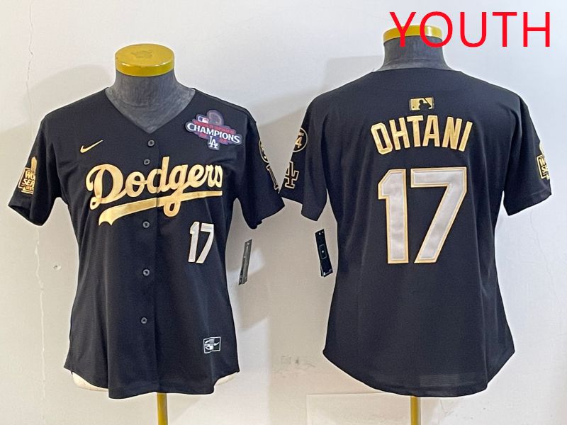 Youth Los Angeles Dodgers #17 Ohtani Black Gold Game 2025 Nike MLB Jersey style 2